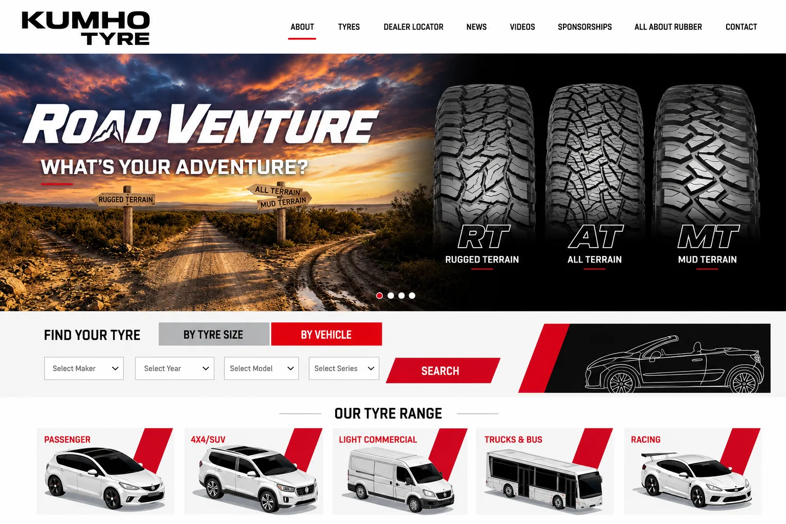 Kumho Tyre - Product finder website