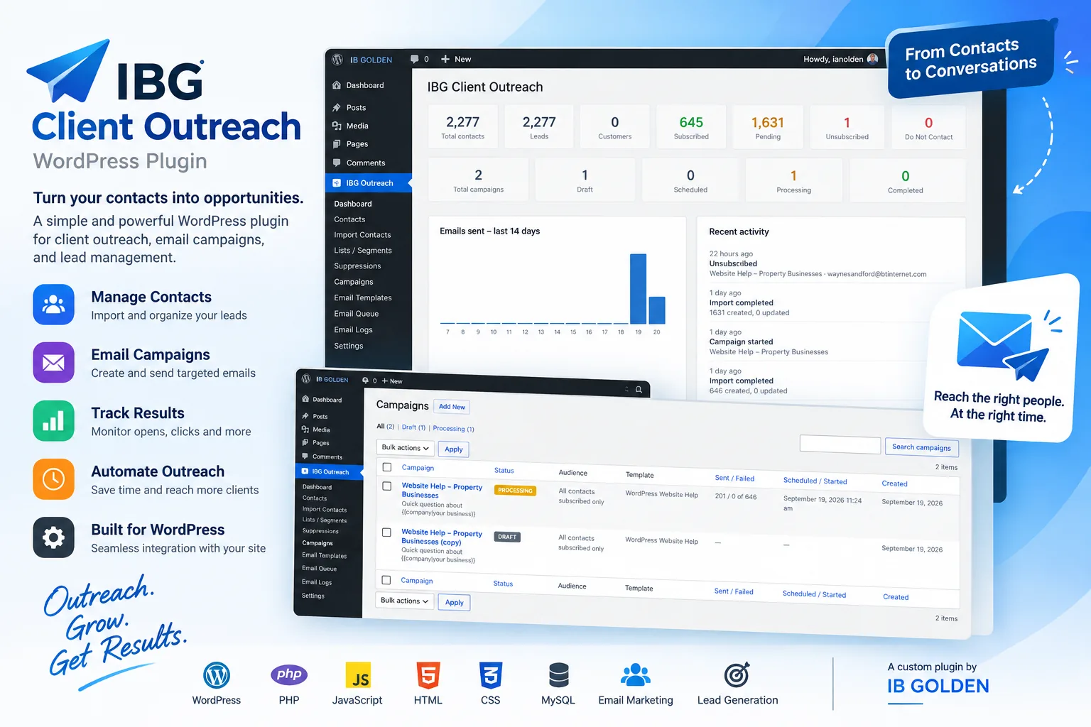 IBG Client Outreach WordPress plugin